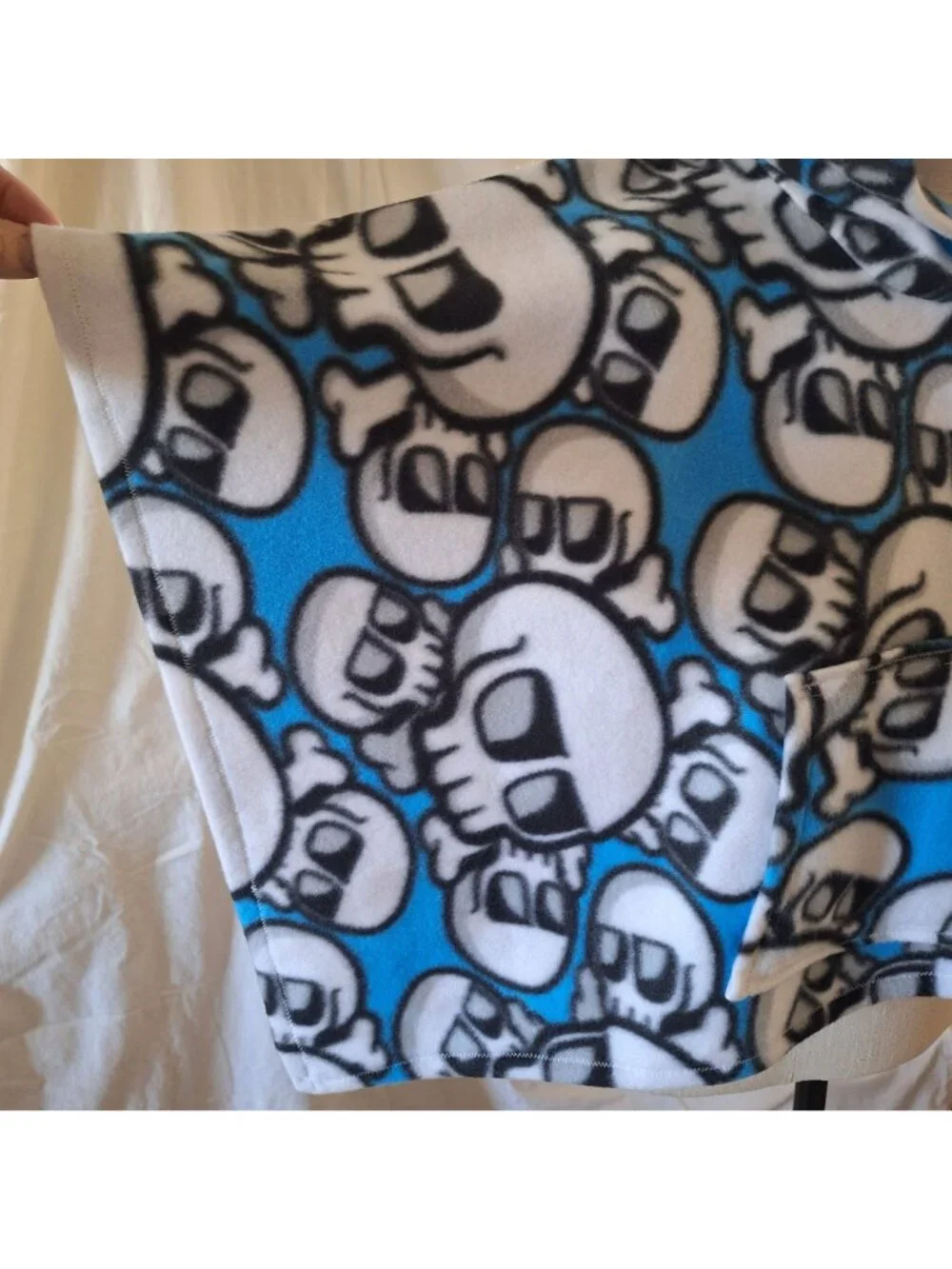 Fleece Handmade Kids  Skull Poncho W Pocket & Hood Car Seat Blue Black White